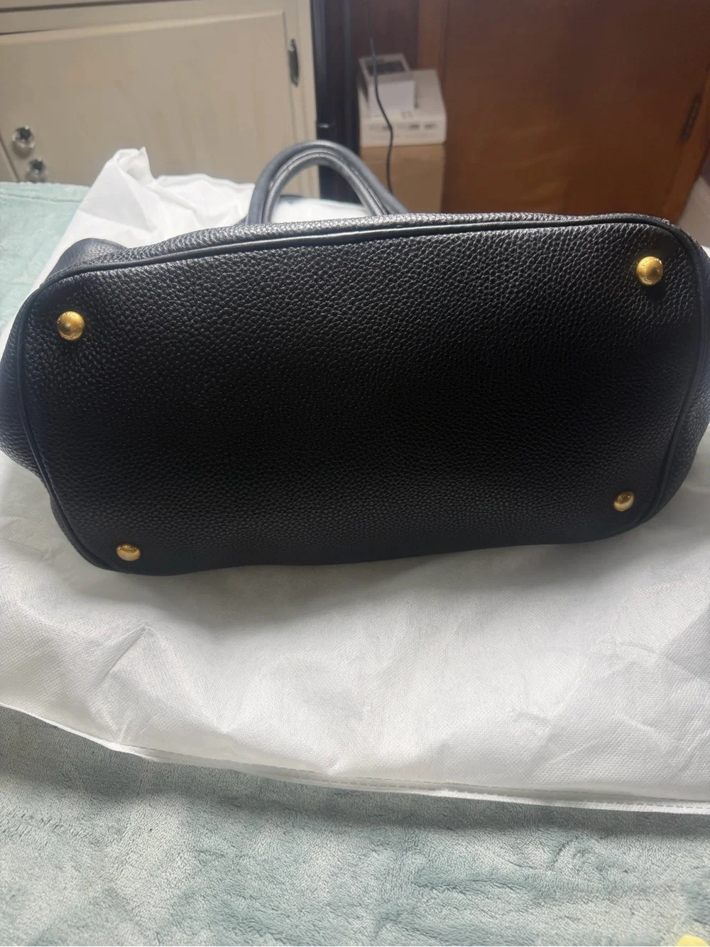 Prada Navy Blue Pebbled Leather Tote with Shoulder Strap